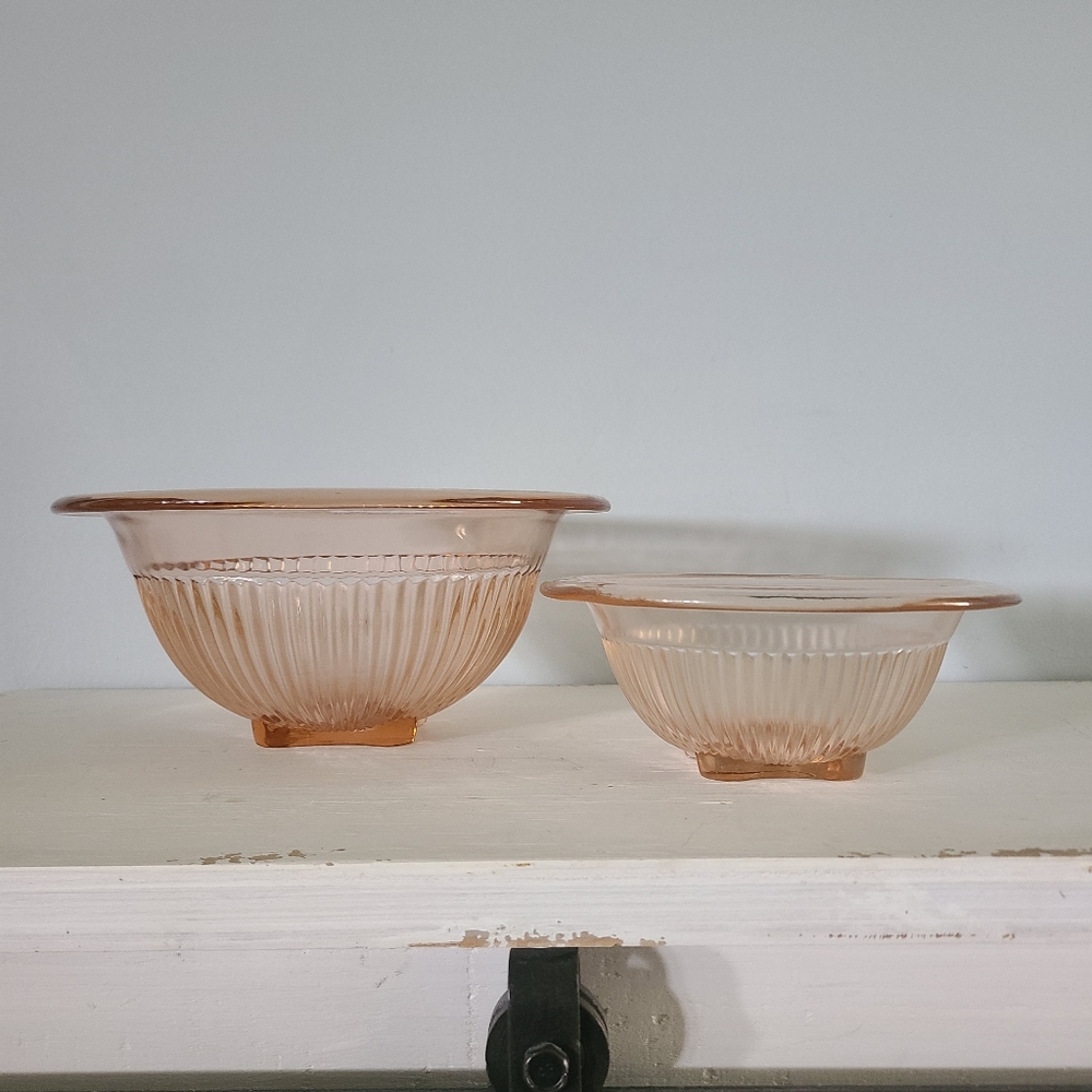 Vintage Rose Glow Federal Glass Mixing Bowls